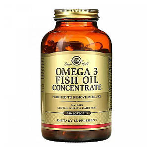 Омега-3, Omega-3 Fish Oil, Solgar, концентрат риб'ячого жиру, 240 гелевих капсул