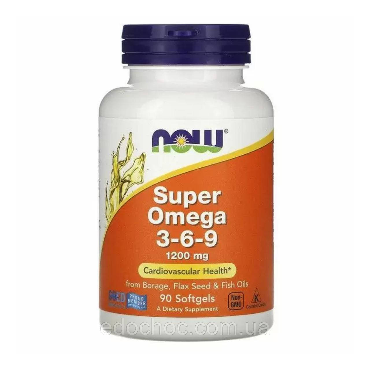 Супер омега 3-6-9, Super Omega 3-6-9, Now Foods, 1200 мг, 90 капсул NOW-01839
