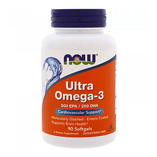 Супер омега 3, Ultra Omega-3, Now Foods, 500 EPA / 250 DHA, 90 капсул з кишковорозчинною оболонкою NOW-01661