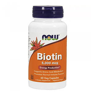 Біотин, Biotin, Now Foods, 5000 мкг, 60 капсул