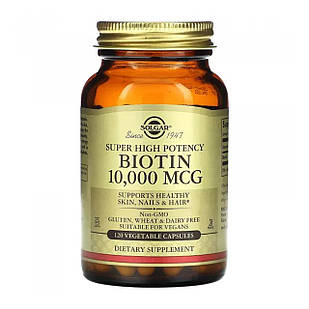 Біотин, Biotin, Solgar, висока ефективність, 10000 мкг, 120 капсул SOL-52392