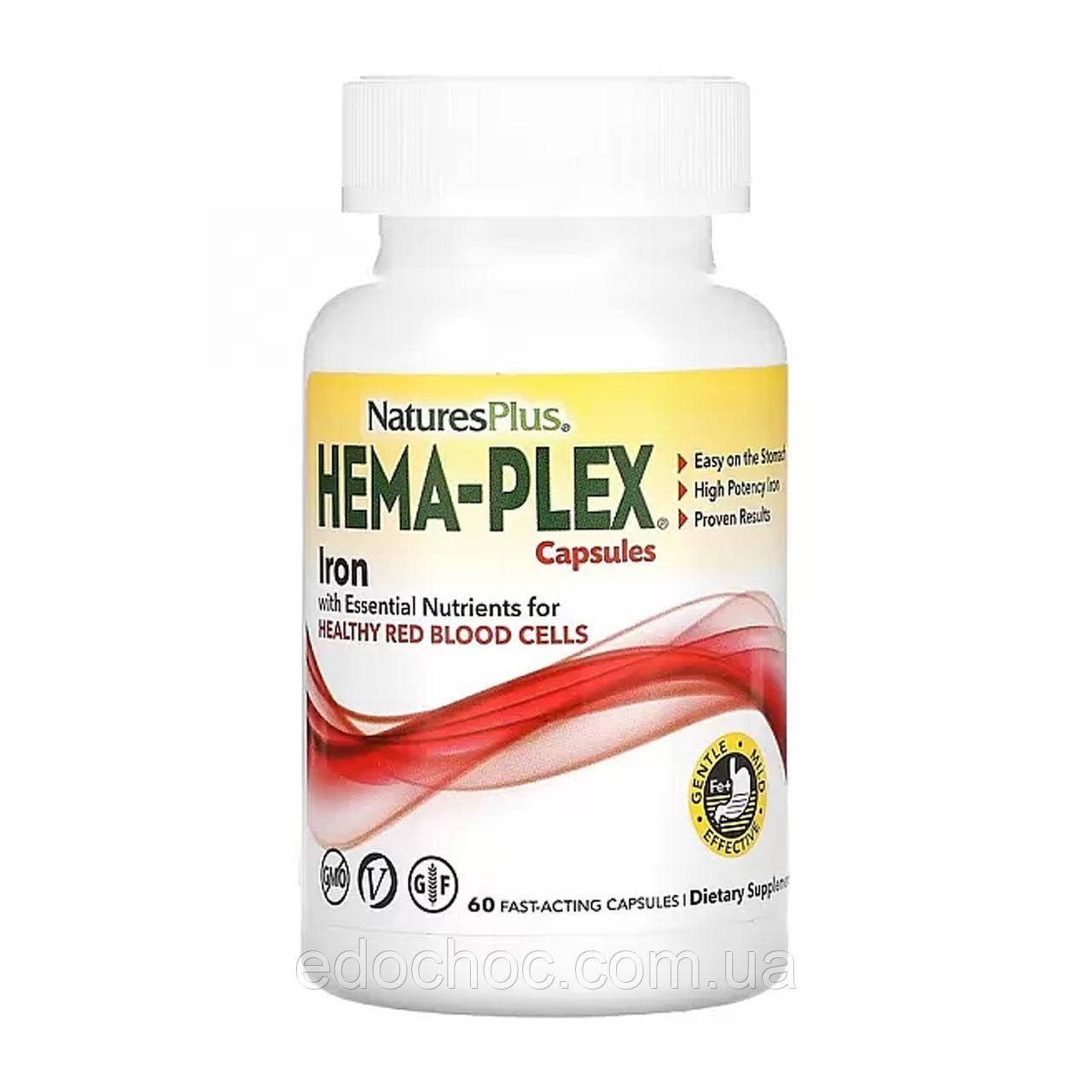 Комплекс вітамінів і мінералів, Hema-Plex, Nature's Plus, 60 швидкодіючих вегетаріанських капсул NAP-03772