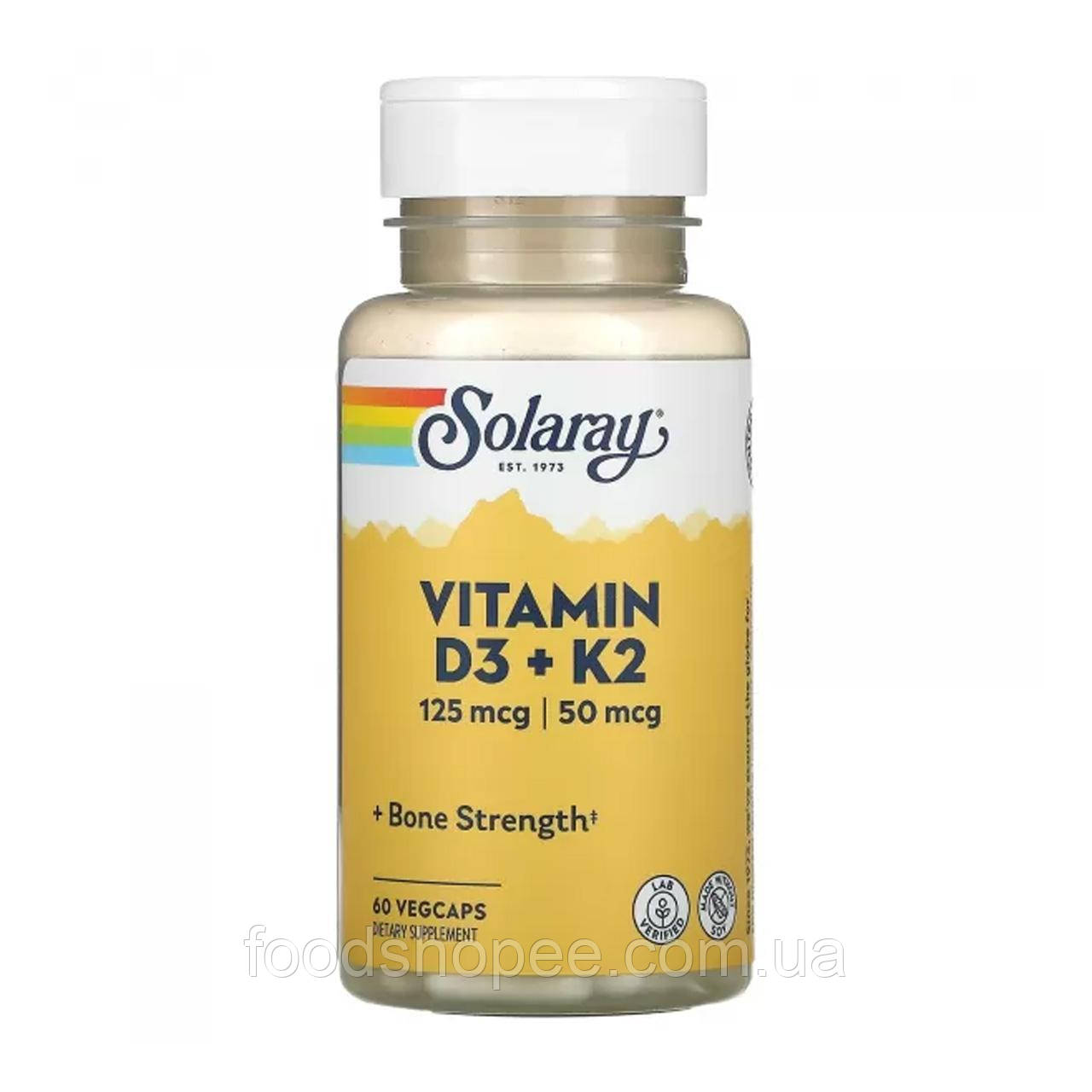 Вітамін Д3 і К2, Vitamin D-3 & K-2, Solaray, без сої, 60 капсул