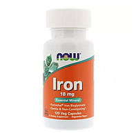 Железо, Iron, Now Foods, 18 мг, 120 вегетарианских капсул