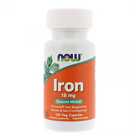 Залізо, Iron, Now Foods, 18 мг, 120 вегетаріанських капсул