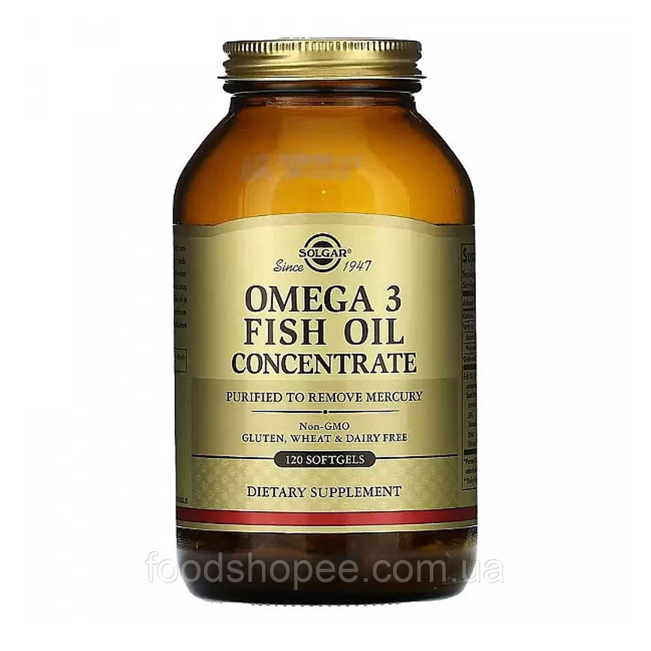 Омега-3, Omega-3 Fish Oil, Solgar, концентрат риб'ячого жиру, 120 гелевих капсул