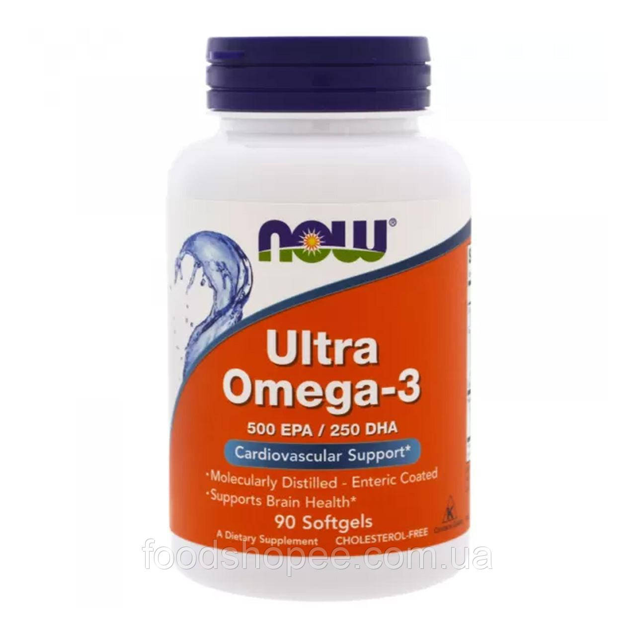 Супер омега 3, Ultra Omega-3, Now Foods, 500 EPA / 250 DHA, 90 капсул з кишковорозчинною оболонкою