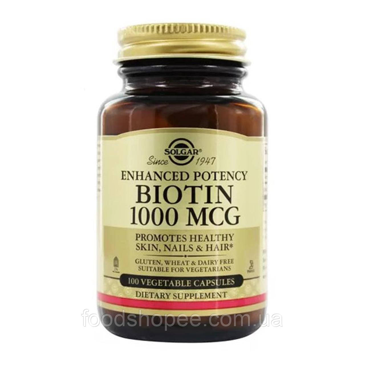 Біотин, Biotin, Solgar 1000 мкг, 100 капсул