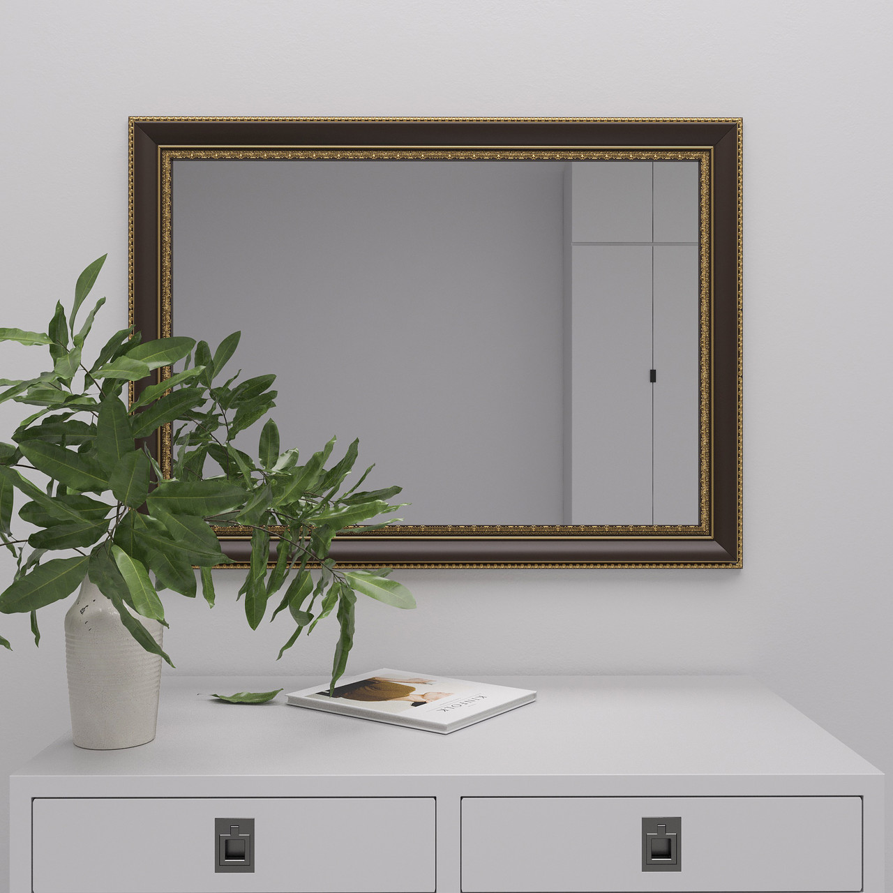 Дзеркало на стіну 80х60 | у вузькій коричневій рамі | Black Mirror для дому | магазину | офісу | салону | студії