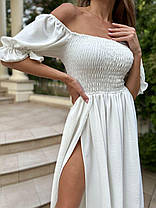 Жіноча сукня міді Прованс з коротким рукавом ліхтариком і розрізом на нозі з креп жатки Smslip8532, фото 2