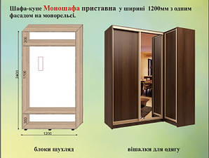 Моношафа приставна з 1-ми розсувними дверима Алекса Мебелі