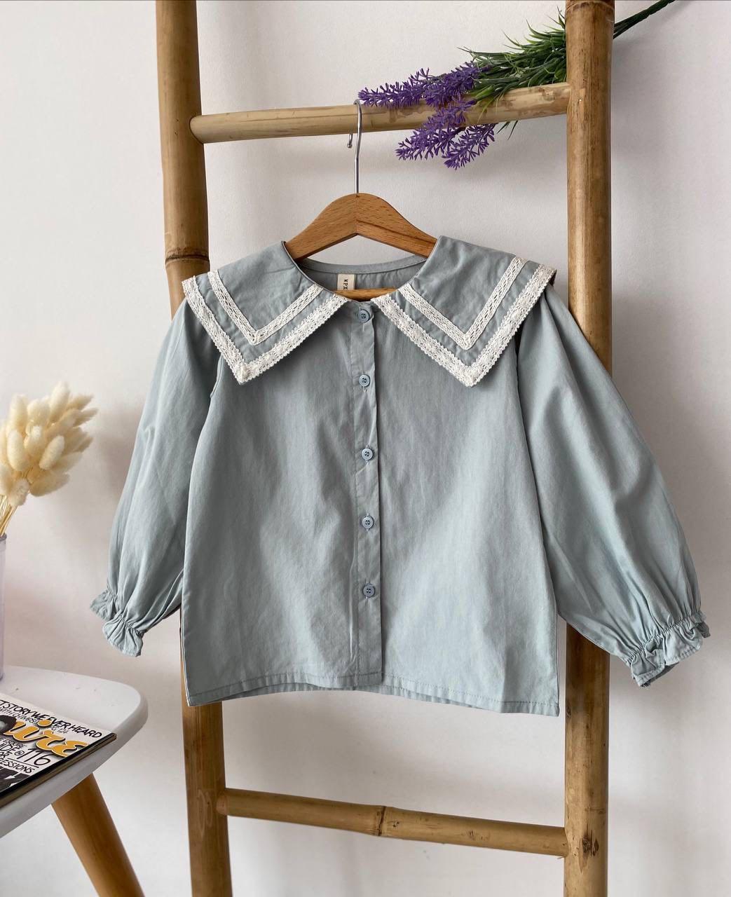 Блузка нарядна на дівчинку однотонна Сіро-блакитна W2223 100, WPXJ, Серо-Голубой, Для девочек, Весна Осень, 7 , 4 года, фото 1