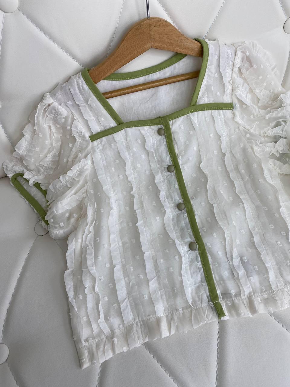 Літня блузка з коротким рукавом на дівчинку з рюшами Молочна Т 220, ESHA, Молочний, Для дівчаток, Літо, 104, фото 1