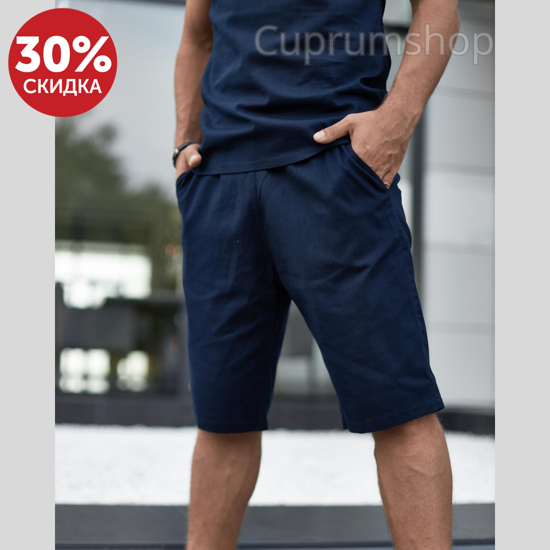 Мужские льняные шорты синие Flax, Мужские летние шорты XXXL (ID ...