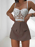 Жіноча стильна коротка модна юбка - шорти (42-48р). Арт 3307/14 Мокко