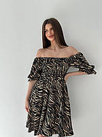 Женское мини платье Прованс 2 с коротким рукавом фонариком в зебровый принт жатый трикотаж Smslip8533
