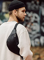 Сумка повсякденна чорна поясна з екошкіри, стильна чоловіча містка бананка.