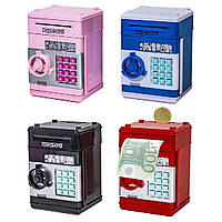 Электронный сейф копилка Number Bank "Банкомат" детский подарок с кодовым замком и купюроприёмником розовый