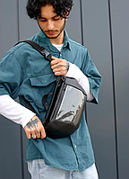 Чоловіча повсякденна чорна містка бананка з екошкіри