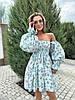 Легка жіноча міні сукня з пишною спідницею та об'ємними рукавами в квітковий принт із льону Sms8536, фото 7