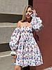 Легка жіноча міні сукня з пишною спідницею та об'ємними рукавами в квітковий принт із льону Sms8536, фото 6