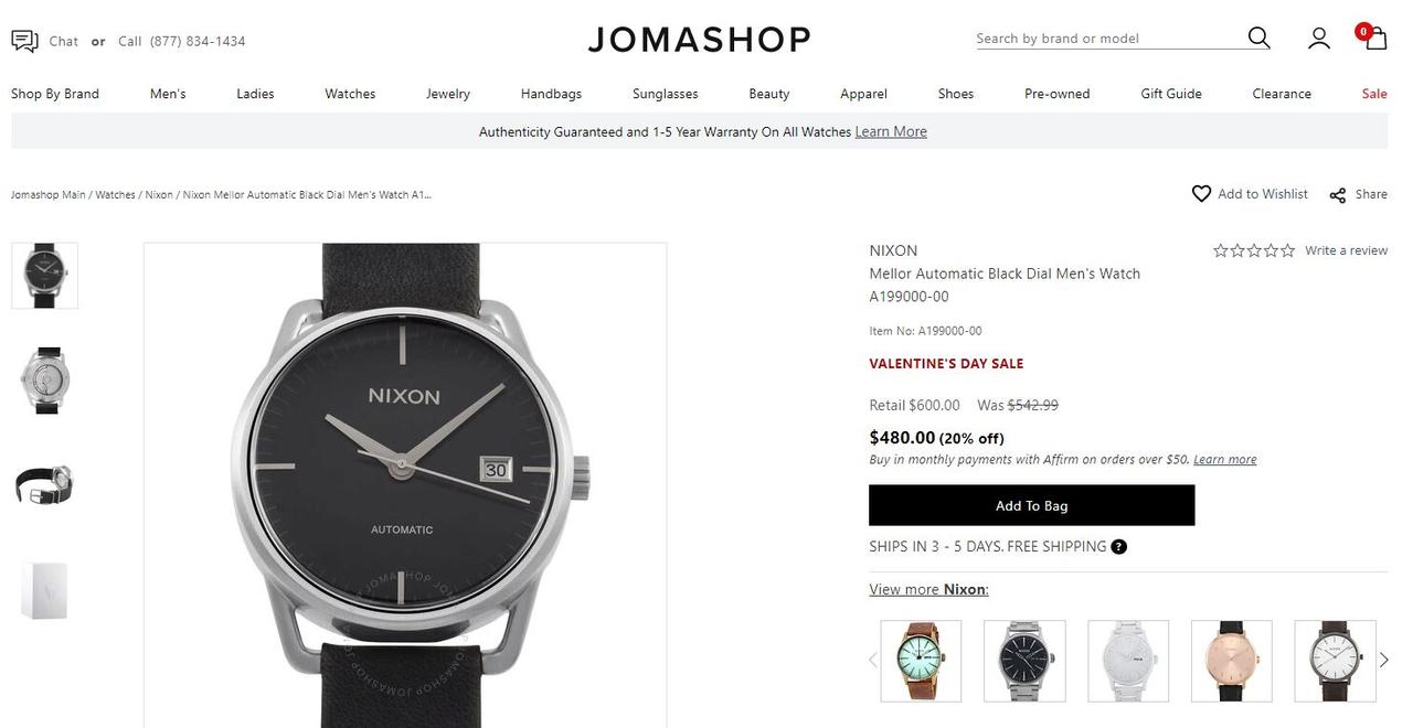 Nixon Mellor Automatic Black A199000 00
