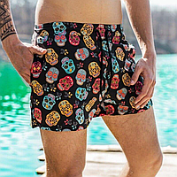 Мужские короткие шорты пляжные для аквапарка купания и плавания с принтом Pobedov Pool day Kolorovi cherepy