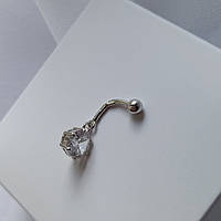 Срібна сережка для пірсингу з підвіскою Камінчик 7 мм