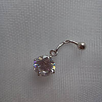 Срібна сережка для пірсингу з підвіскою Камінчик 9 мм Срібний пірсинг