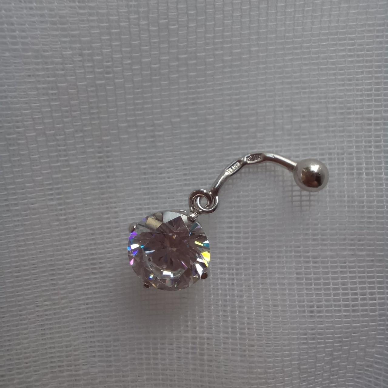 Срібна сережка для пірсингу з підвіскою Камінчик 9 мм Срібний пірсинг, фото 1