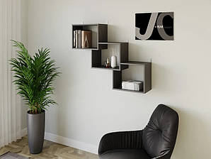 Настінна полиця для книг на 3 комірки ДСП, сучасні полички для дому, сучасні полички для дому II FT-10 Антрацит