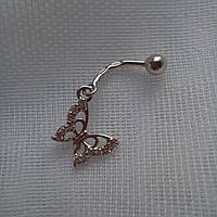 Срібна сережка для пірсингу з підвіскою Метелик Срібний пірсинг