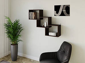 Настінна полиця для книг на 3 комірки ДСП, сучасні полички для дому, сучасні полички для дому II FT-10 Венге темний