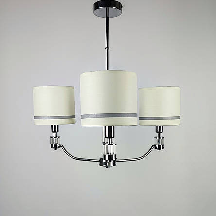 Люстра класична 3 білих текстильних абажура Е14 хром 56х58 см, фото 1