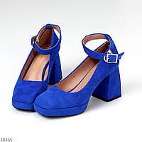 Синие замшевые женские лодочки на широком устойчивом каблуке 9 см, нарядные туфли 36-23,5