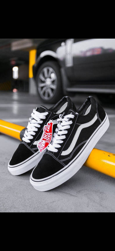 Кеди VANS Old Skool Чорні з білою смугою на білій підошві текстиль чоловічі унісекс, фото 4