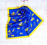 Платок шейный шелковый патриотический Украина желтые мелкие цветы на синем