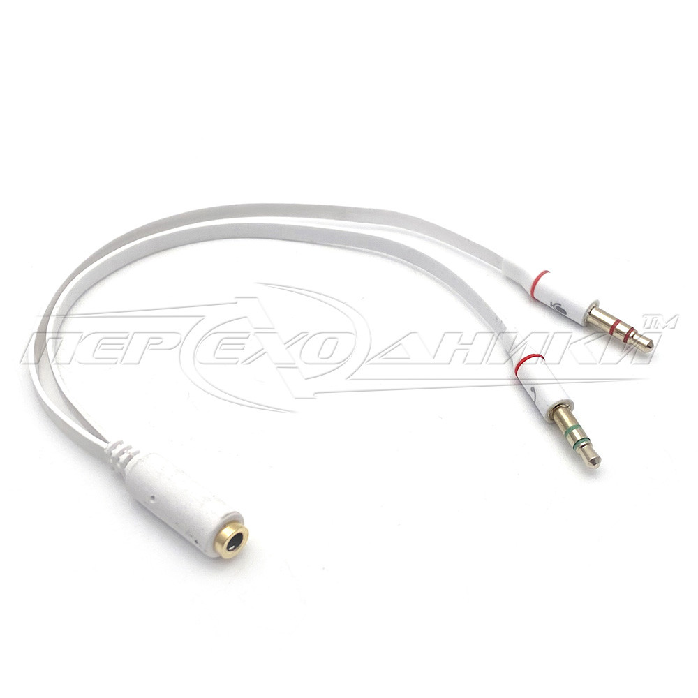 Переходник 3.5 мм гнездо 4 pin на 2 штекера 3.5 мм (микрофон + наушники ...