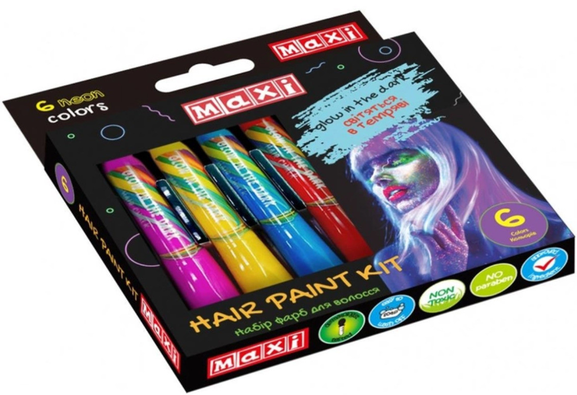 Набор красок для волос Maxi в форме карандаша 6 цветов светящихся в темноте - фото 1 - id-p1886689308