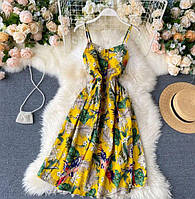 Красивое модное стильное летнее хлопковое женское платье сарафан с принтом жёлтый р.42/46