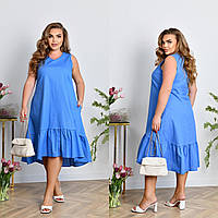 Красива сукня сарафан льняний жіночий великих розмірів вільного крою 52-54, 56-58, 60-62, 64-66 в квітах!