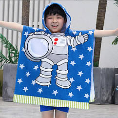 Дитячий пляжний рушник космонавт, махрове пончо капюшоном, куточок для купання на морі з капюшоном