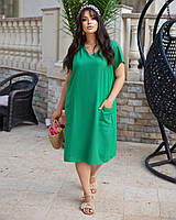 Стильное льняное минималистичное платье с карманами большого размера 46-48, 50-52, 54-56, 58-60 много цветов