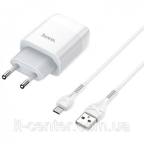 СЗУ блок Hoco C73A (2USB/ 2.4A) + кабель Micro USB білий