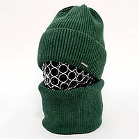 Комплект женский зимний ангора с шерстью на флисе (шапка+шарф-снуд) ODYSSEY 56-58 см зеленый 12708 - 12652