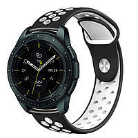 Ремешок для Samsung Galaxy Watch 46 | 3 45mm | Gear S3 силиконовый перфорированный 22мм Черно Белый BeWatch