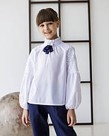 Школьная белая блуза c длинным рукавом для девочки 122-140р