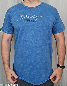 Чоловіча футболка синій колір із написом. Розмір 3XL 4XL 5XL 6XL.