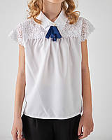 Нарядная блуза с коротким рукавом и кружевом (122-140р)