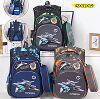 Детский школьный 4D рюкзак портфель для мальчика три отделения Самолет ранец сумка для школы с пеналом